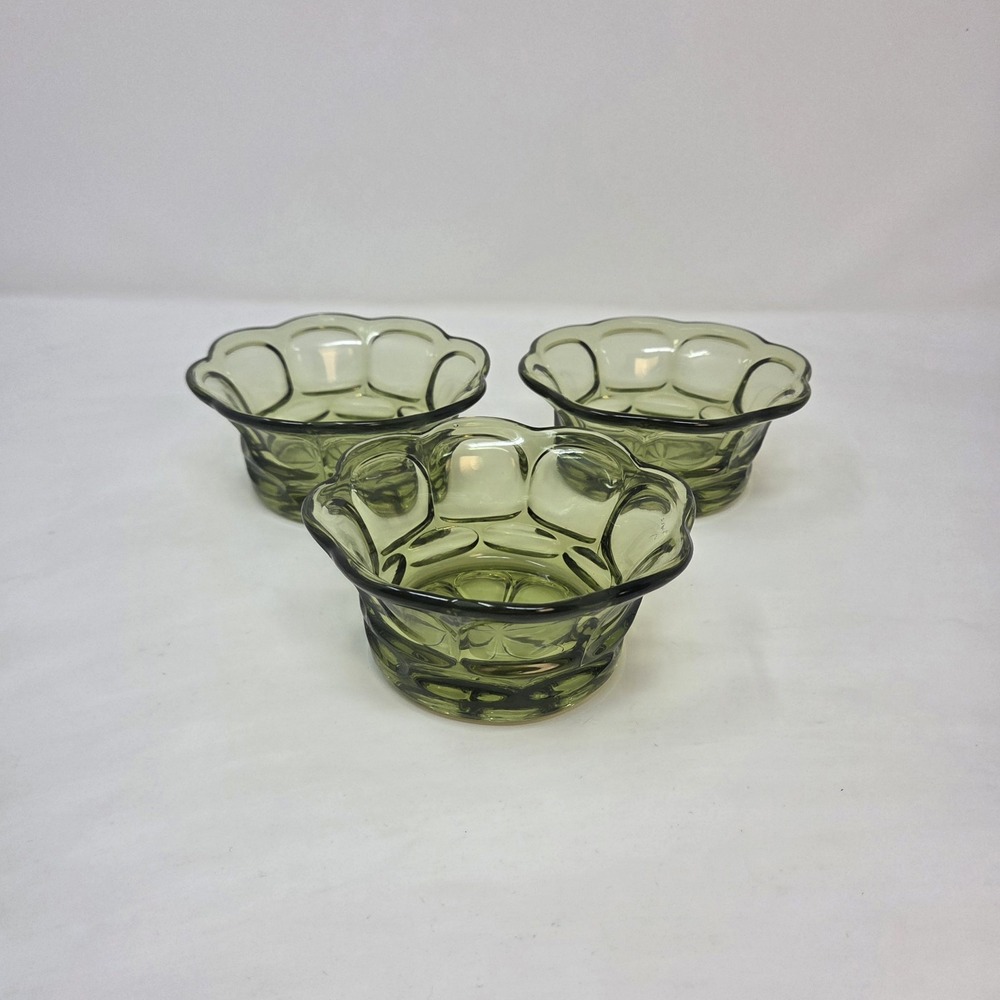 Vintage Fostoria Argus HFM Henry Ford Museum Green Fruit Dessert Bowls Set of 3